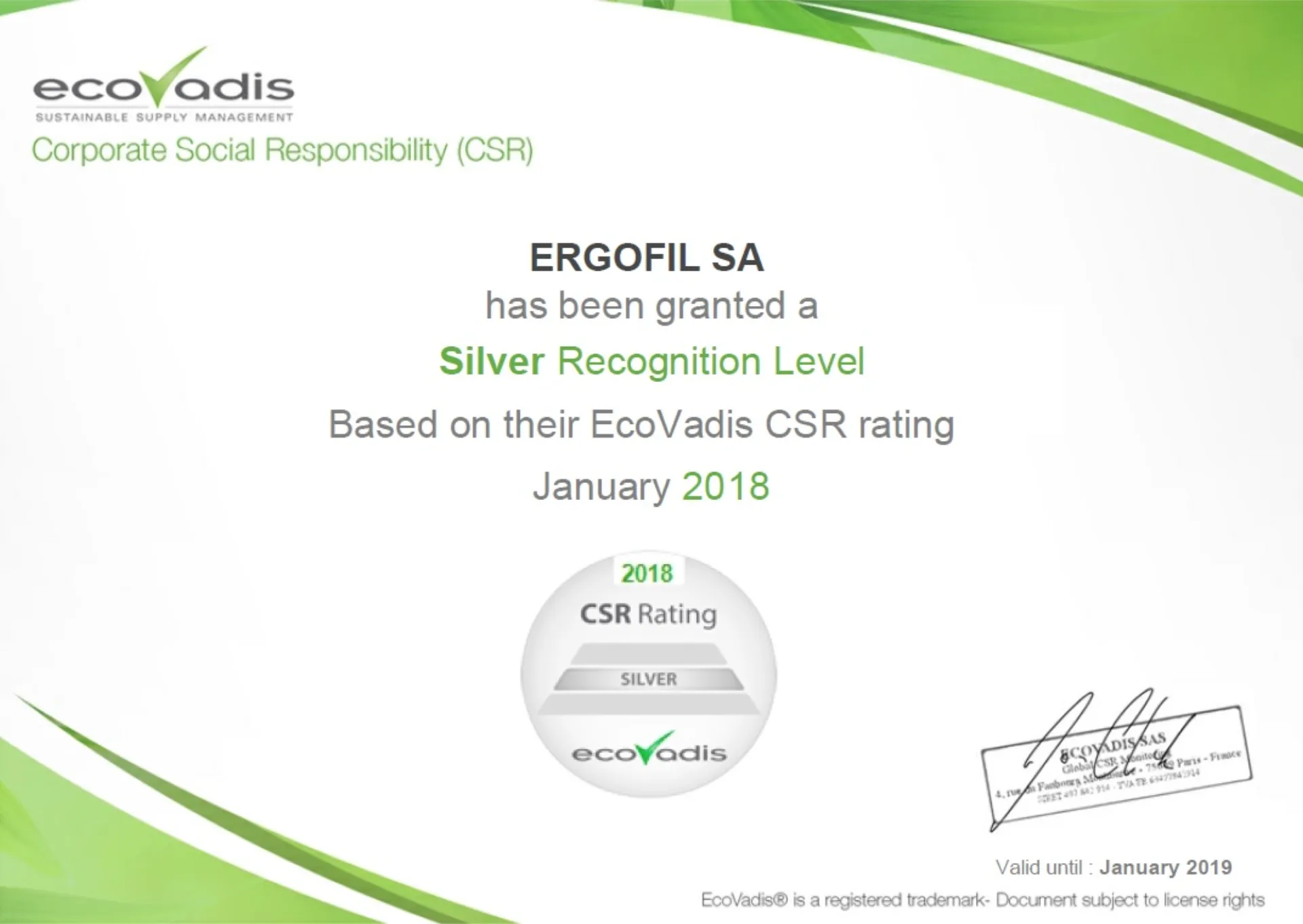 Carglass® Ελλάδας: Silver Recognition Level από την EcoVadis