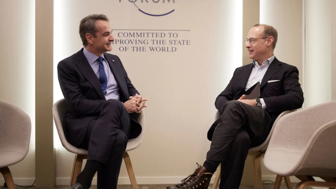 Συνάντηση Oliver Bate & Κυριάκου Μητσοτάκη στο Νταβός.