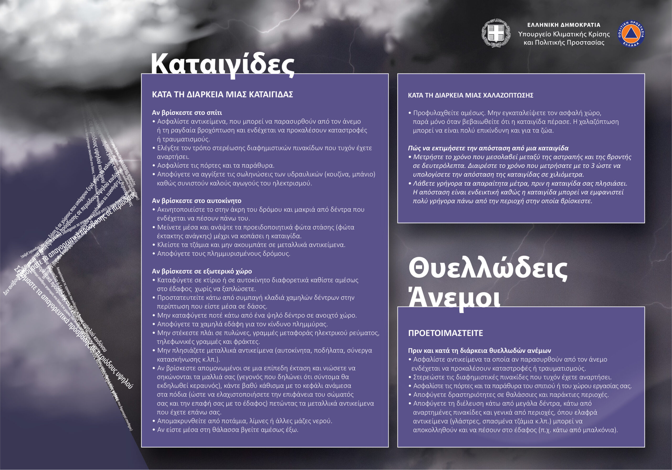 Πολιτική Προστασία: Επικίνδυνα καιρικά φαινόμενα και οδηγίες