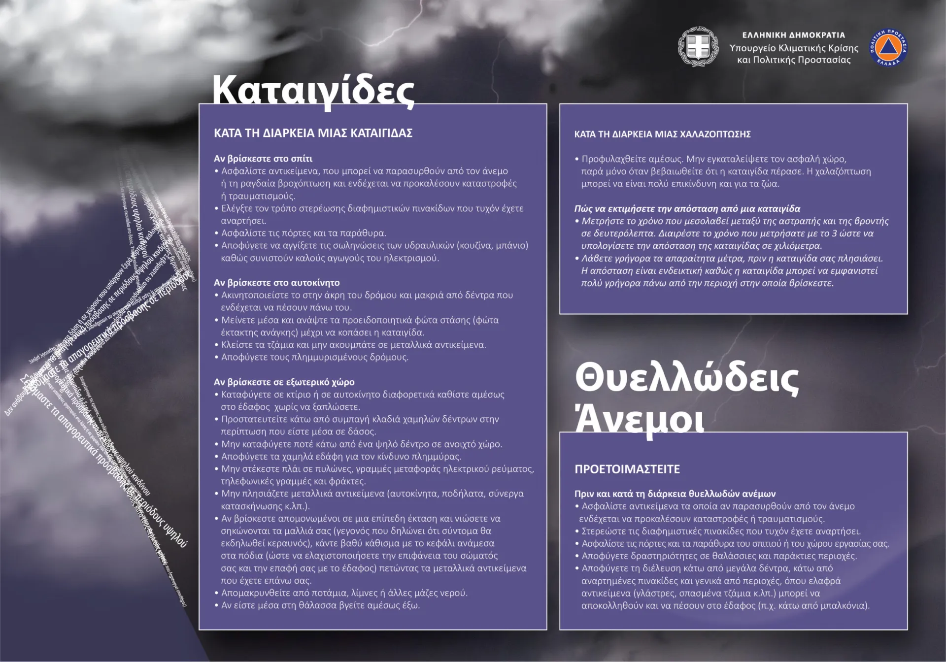 Πολιτική Προστασία: Επικίνδυνα καιρικά φαινόμενα και οδηγίες